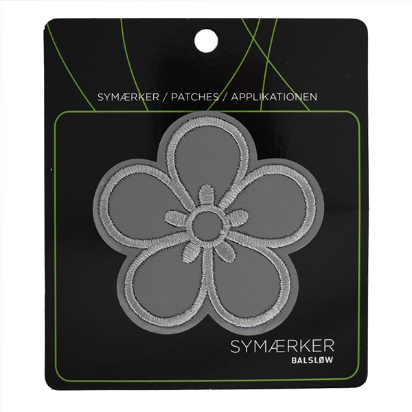 Strygemærke m/Blomst, refleks, 65x65 mm