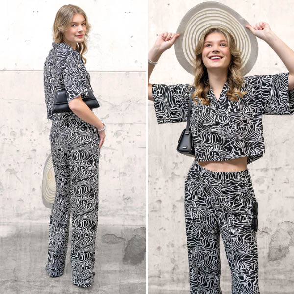 Viscose/hør med zebra mønster i sort/hvid