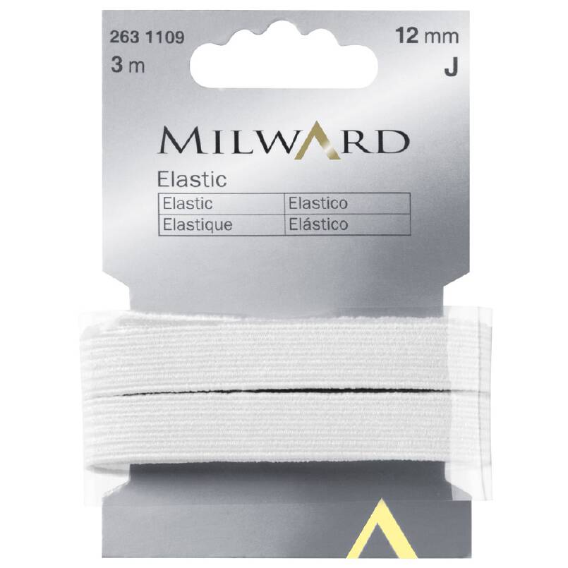 Elastik, hvid, 12 mm, 3 mtr. kort (26311
