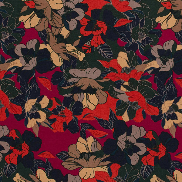 Viscose m/Blomster, 1450 mm dubl., rød