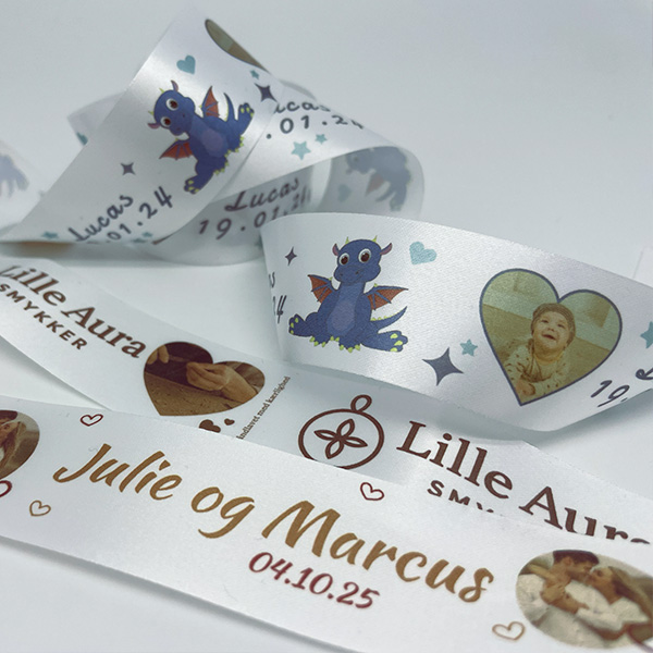 Satin bånd med eget design, flerfarvet (fotoprint), 5 meter, 30 mm