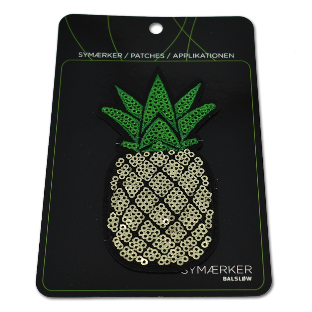 Strygemærke ananas, glitter, 55x105 mm