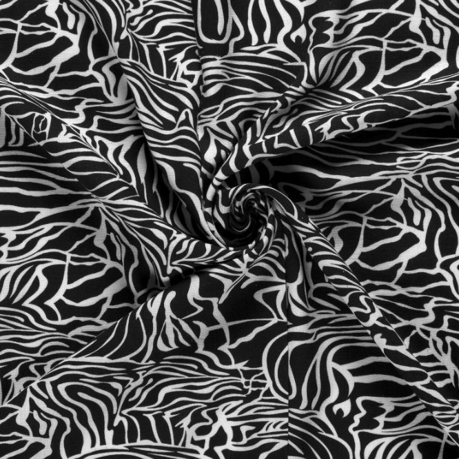 Viscose/hør med zebra mønster i sort/hvid