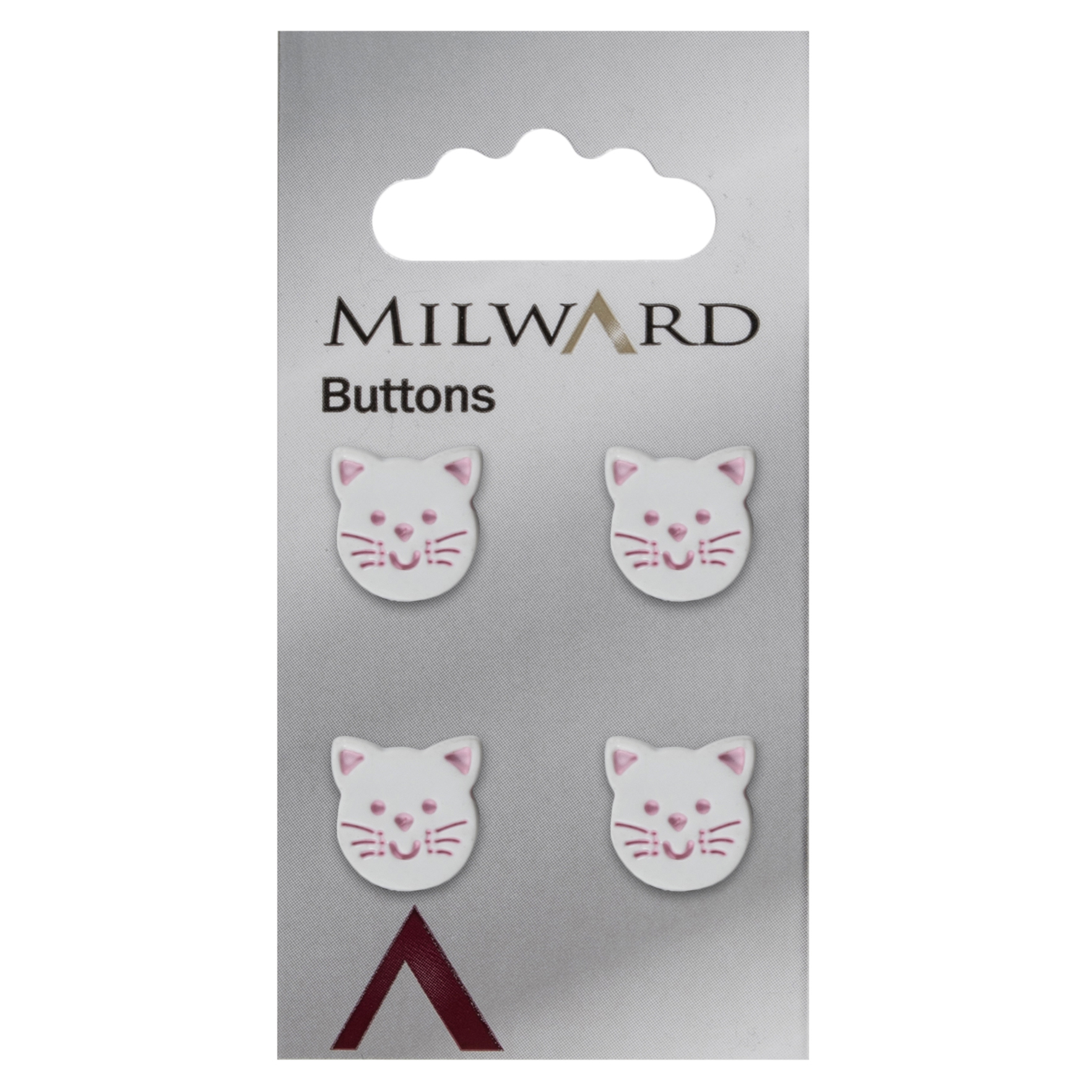Knapper, kat, hvid/ pink,14 mm (00105)