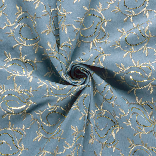 Denim med paillet broderi, lyseblå