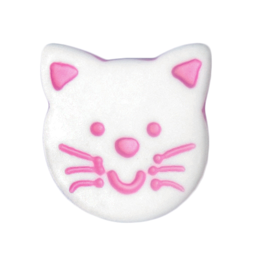 Knapper, kat, hvid/ pink,14 mm (00105)