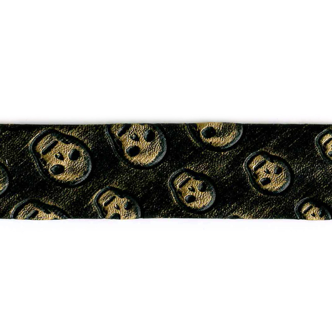 Imit. læder Skulls, skråbånd, guld