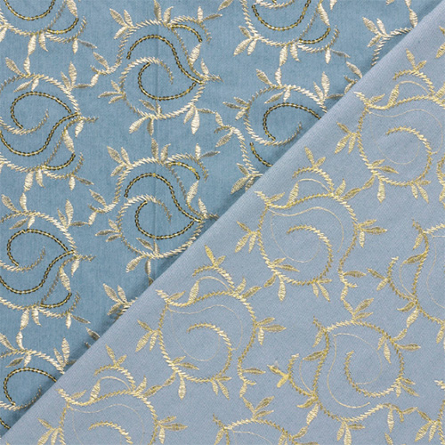 Denim med paillet broderi, lyseblå