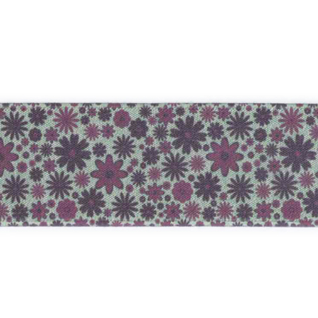Elastik m/tryk, Blomster, turkis/lilla
