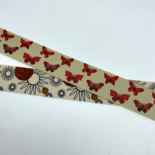 Elastik m/tryk, Blomster, rød