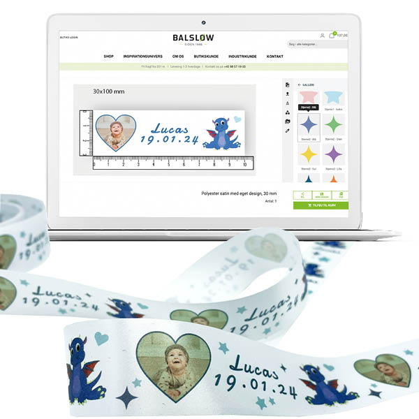 Satin bånd med eget design, flerfarvet (fotoprint), 5 meter, 30 mm