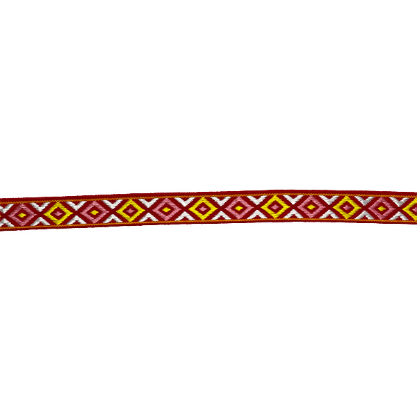 Jacquard bånd, 13mm, magenta/gul/sølv