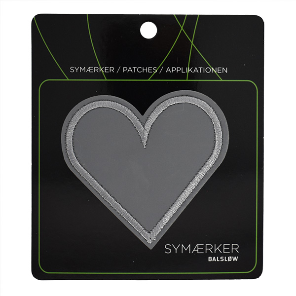 Strygemærke m/Hjerte, refleks, 66x62 mm
